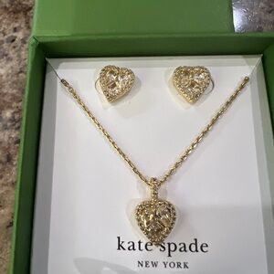 Kate Spade Gold Heart Necklace and Earring Set